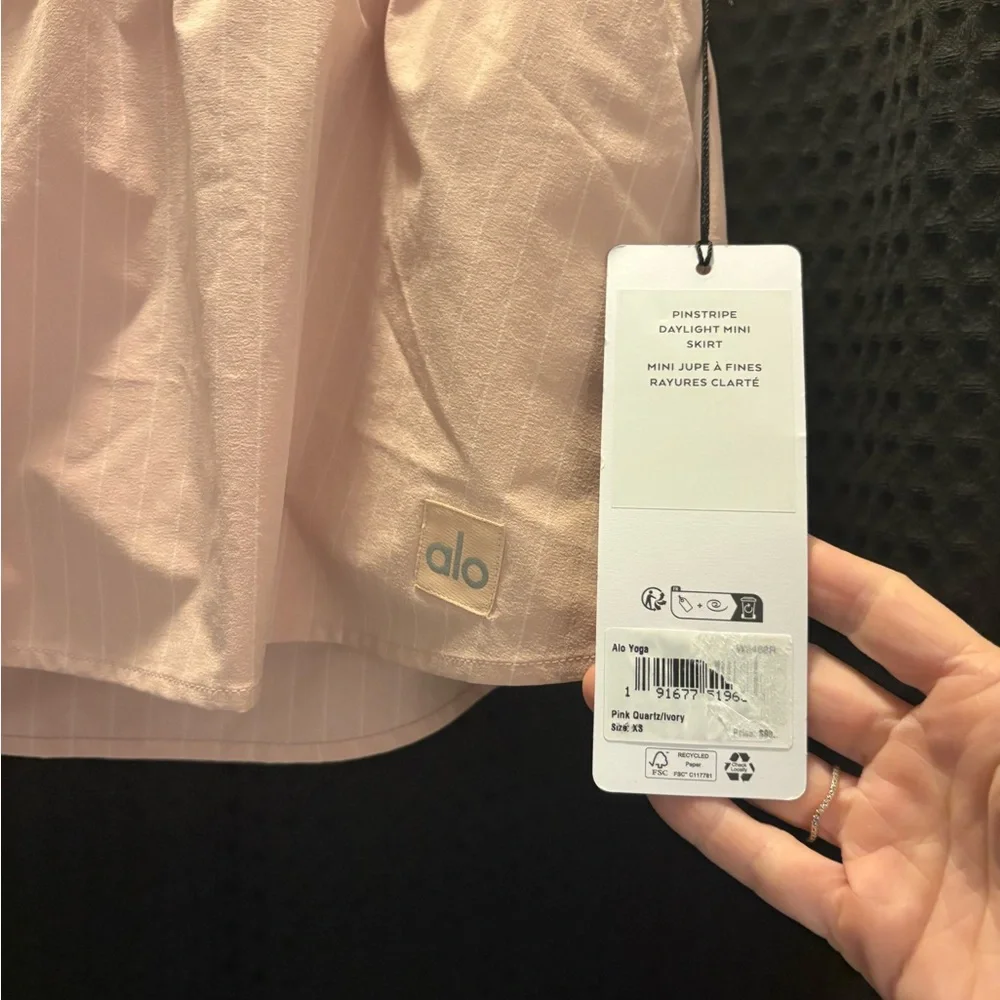 ALO Yoga Pinstripe Daylight Mini Skirt XS Pink Quartz/Ivory NWT